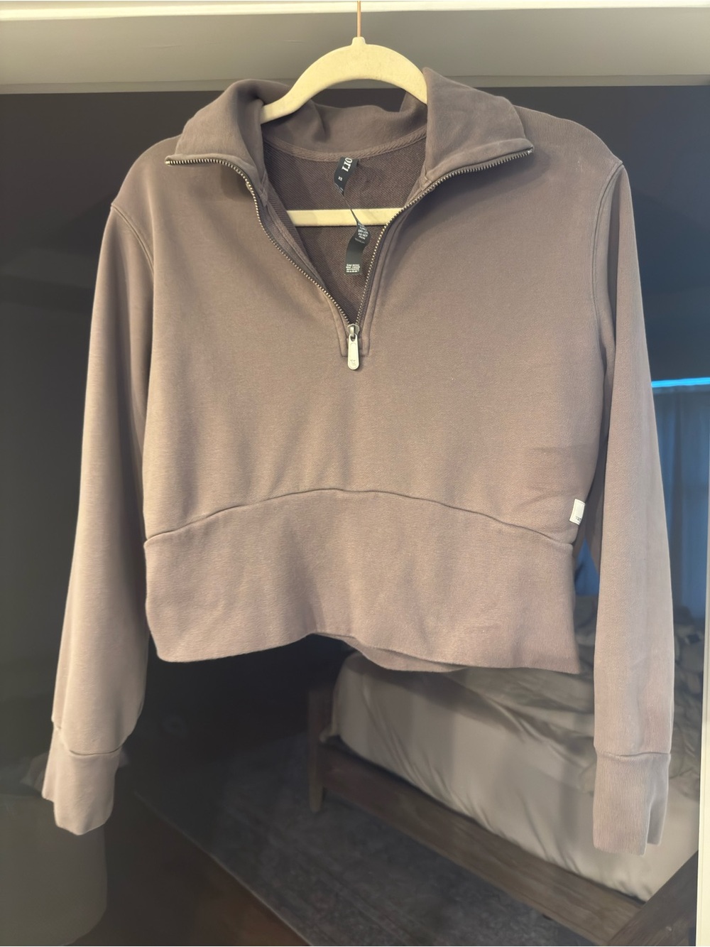 Vuori Cropped Half-Zip Turtleneck Sweater in Taupe